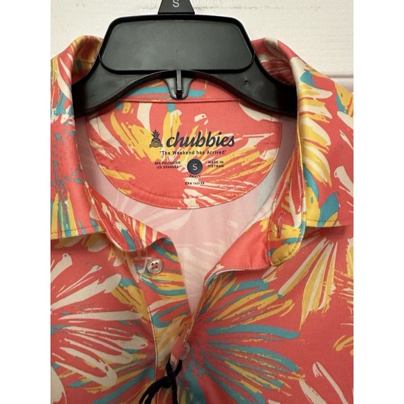 Size S Chubbies Men's Coral Floral The P.I. Performance Polo 2.0 Shirt NEW - Picture 3 of 4